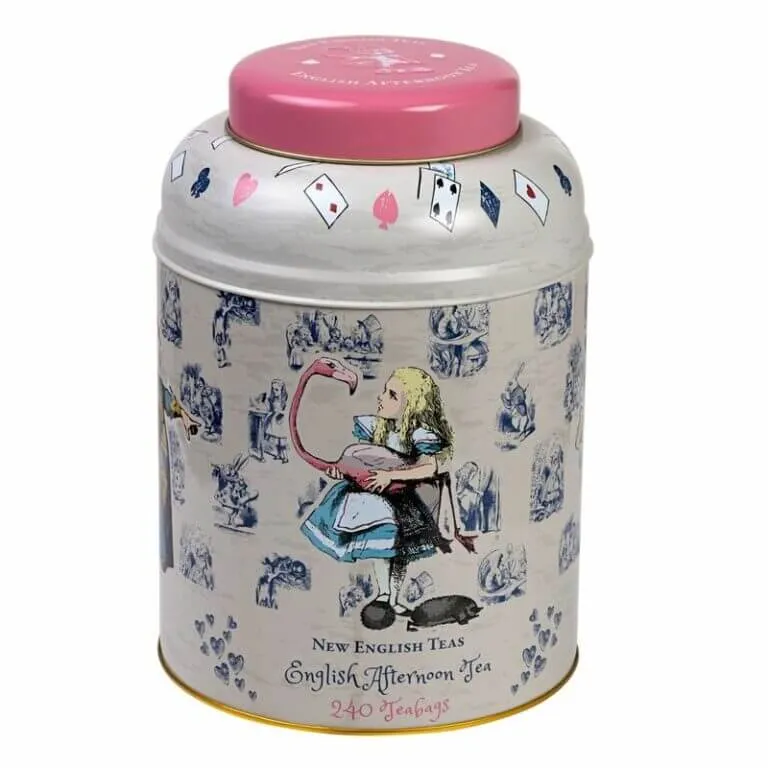 The Alice in Wonderland decorative teabag tin, labeled
