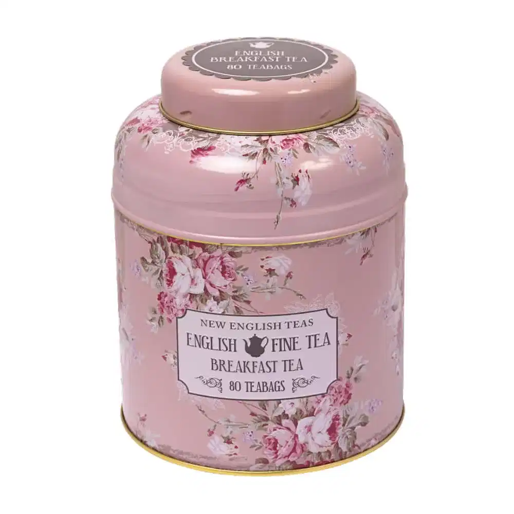 Vintage Floral - English Breakfast Tea in a tin with 80 teabags.