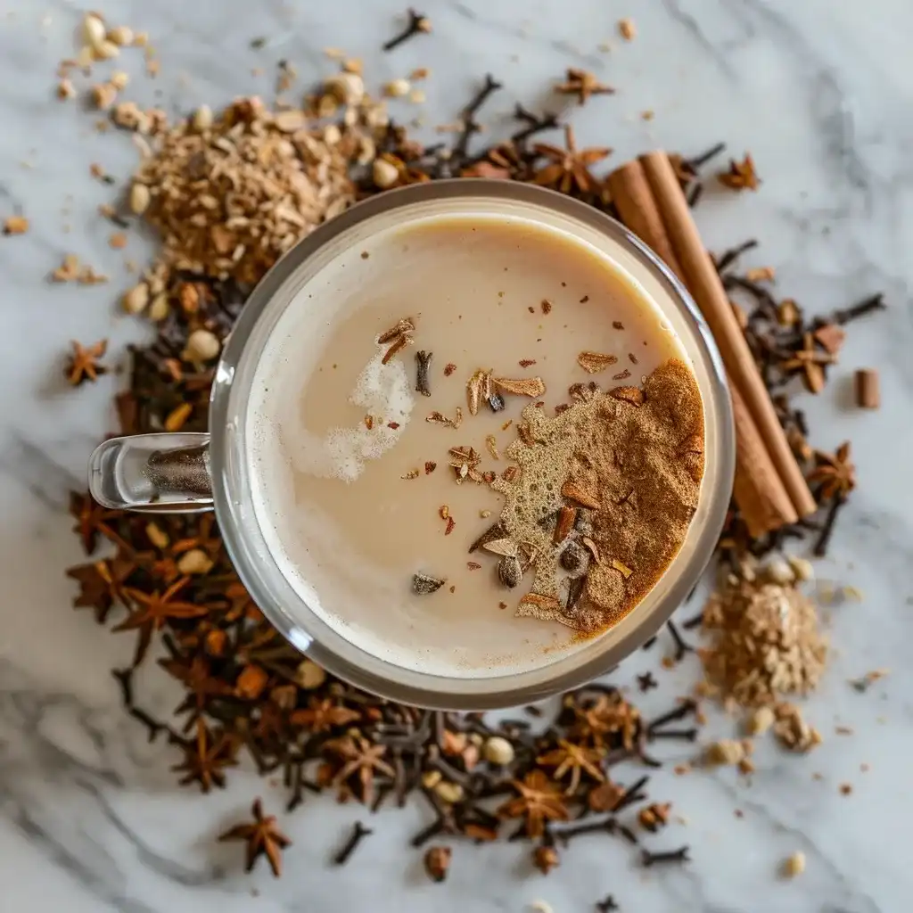 a glass cup filled with chai