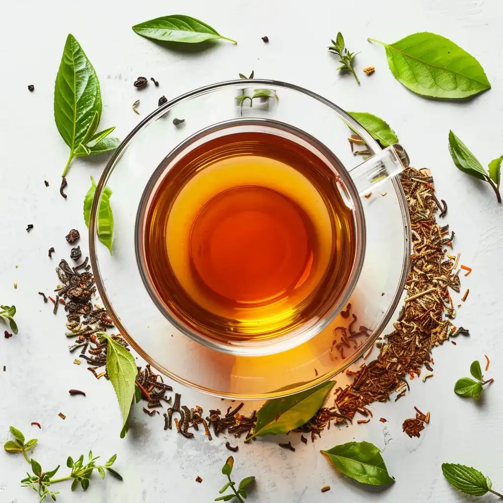 a glass cup filled with herbal tea