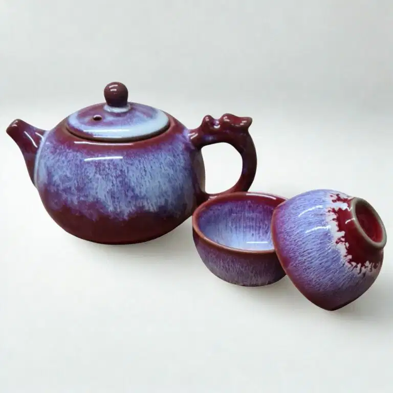 An Berry Red Teapot for One | Tea Set with 2 Cups is displayed on a plain white background.