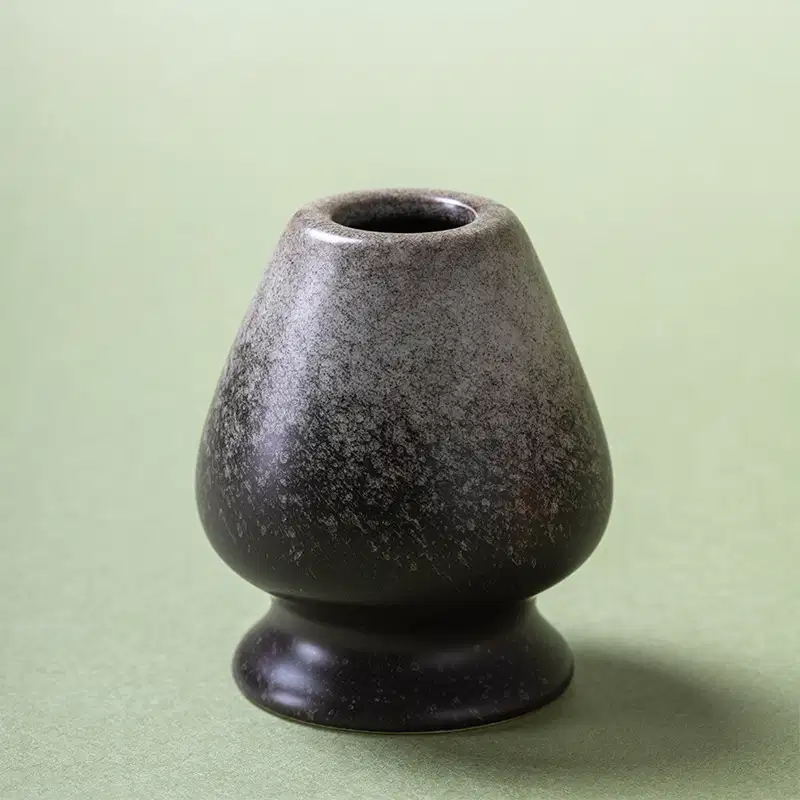 Ceramic chasen holder in kebo matte glaze for bamboo matcha whisk, stoneware, hand-finished.
