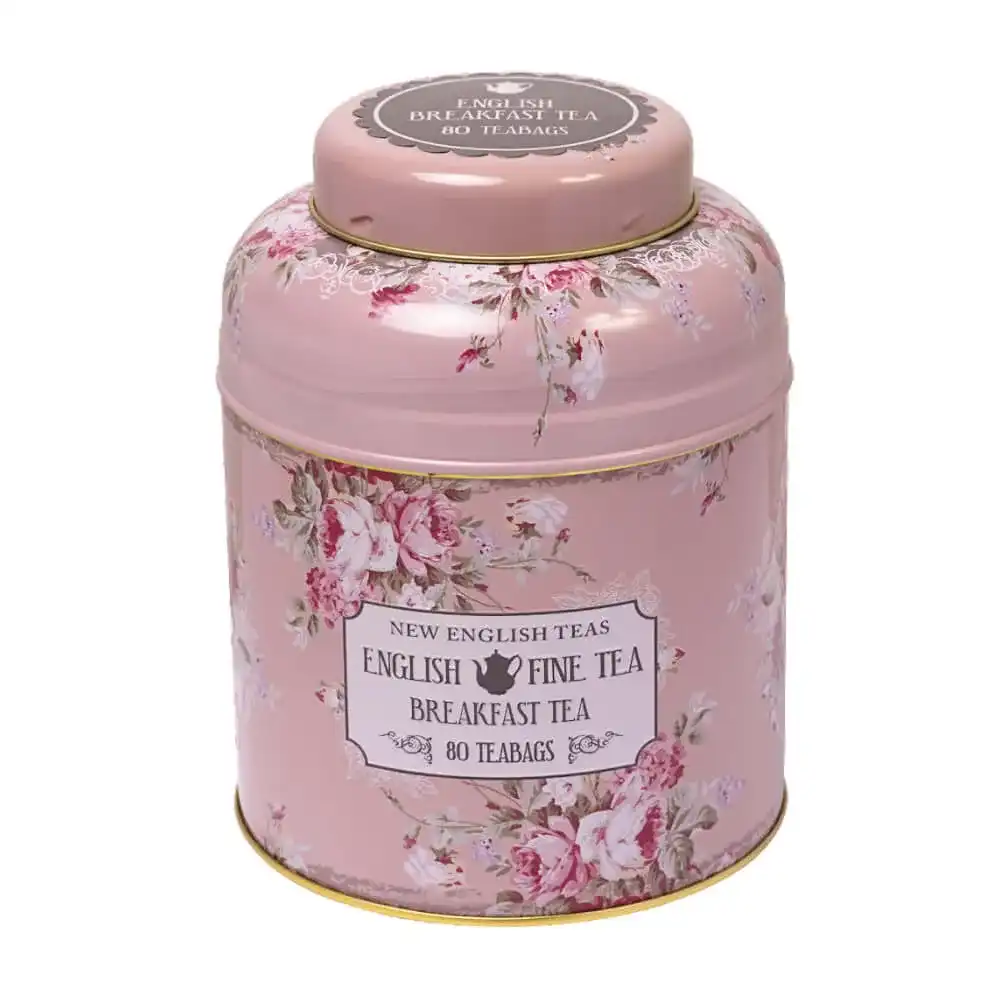 Vintage Floral - English Breakfast Tea in a tin with 80 teabags.