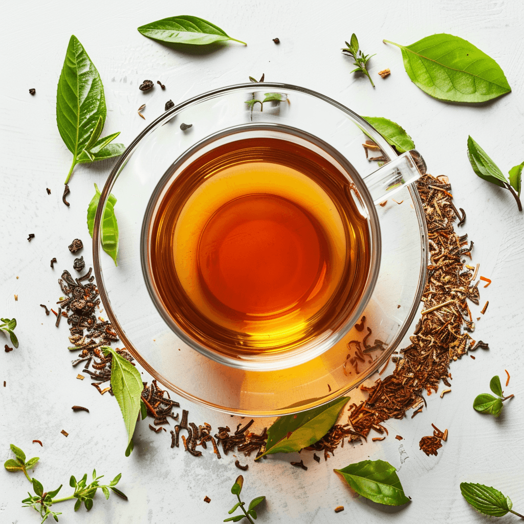 a glass cup filled with herbal tea
