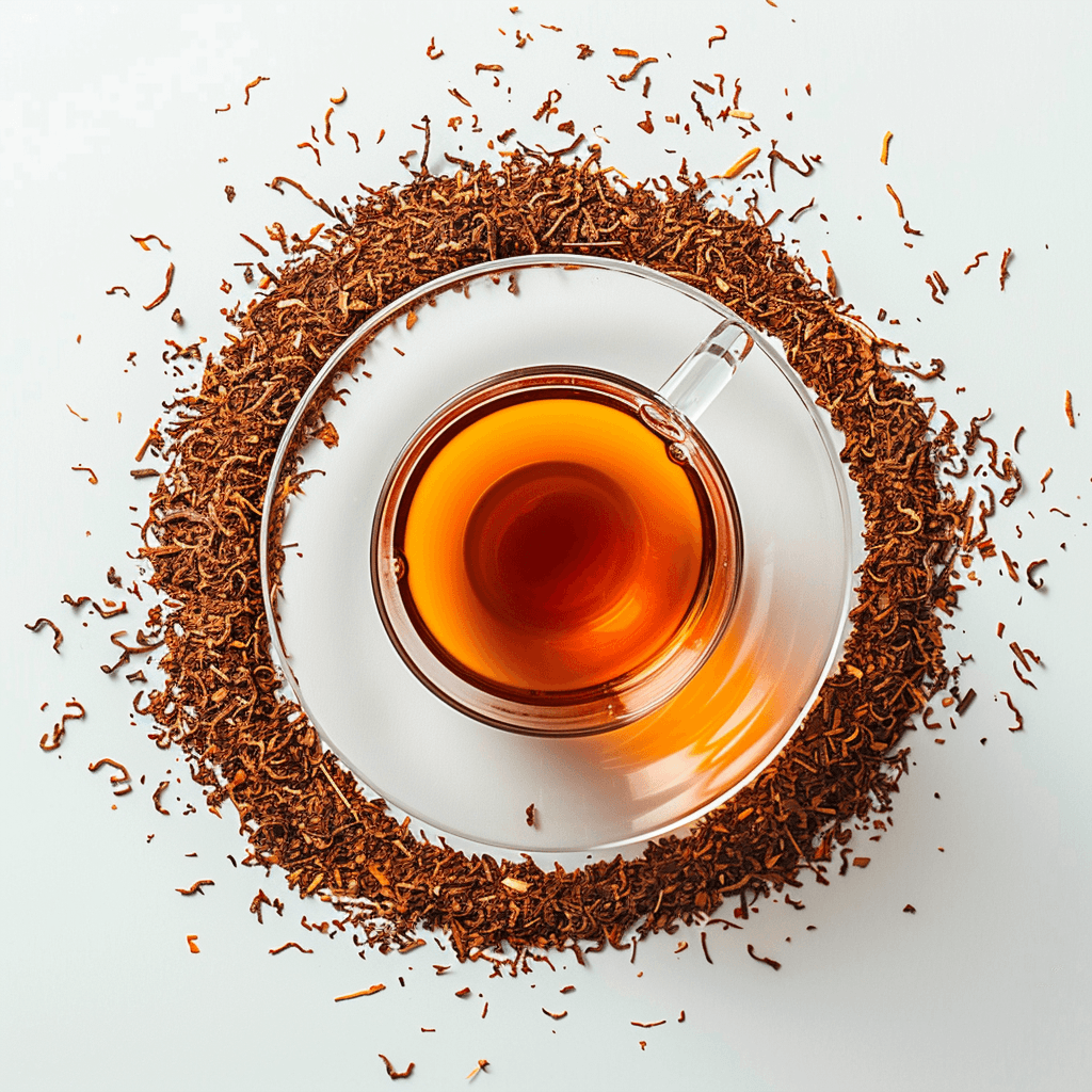 a glass cup filled with rooibos tea
