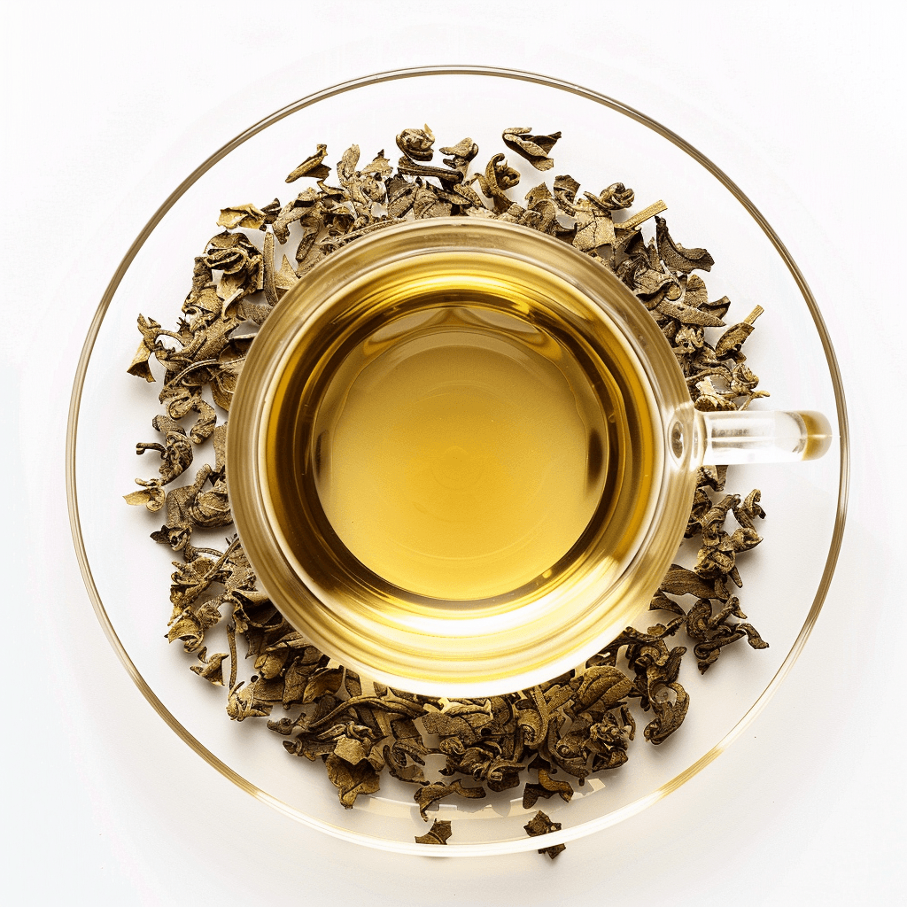 a glass cup filled with white tea